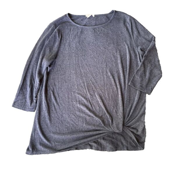 Matty M Blouse Size M/L Blue 3/4 Sleeve Knot Top Shirt Casual Solid Basic READ - Picture 1 of 8